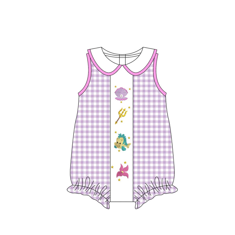 4.12 pre order Baby Girls Cartoon Fish Purple Gingham Top Outfit