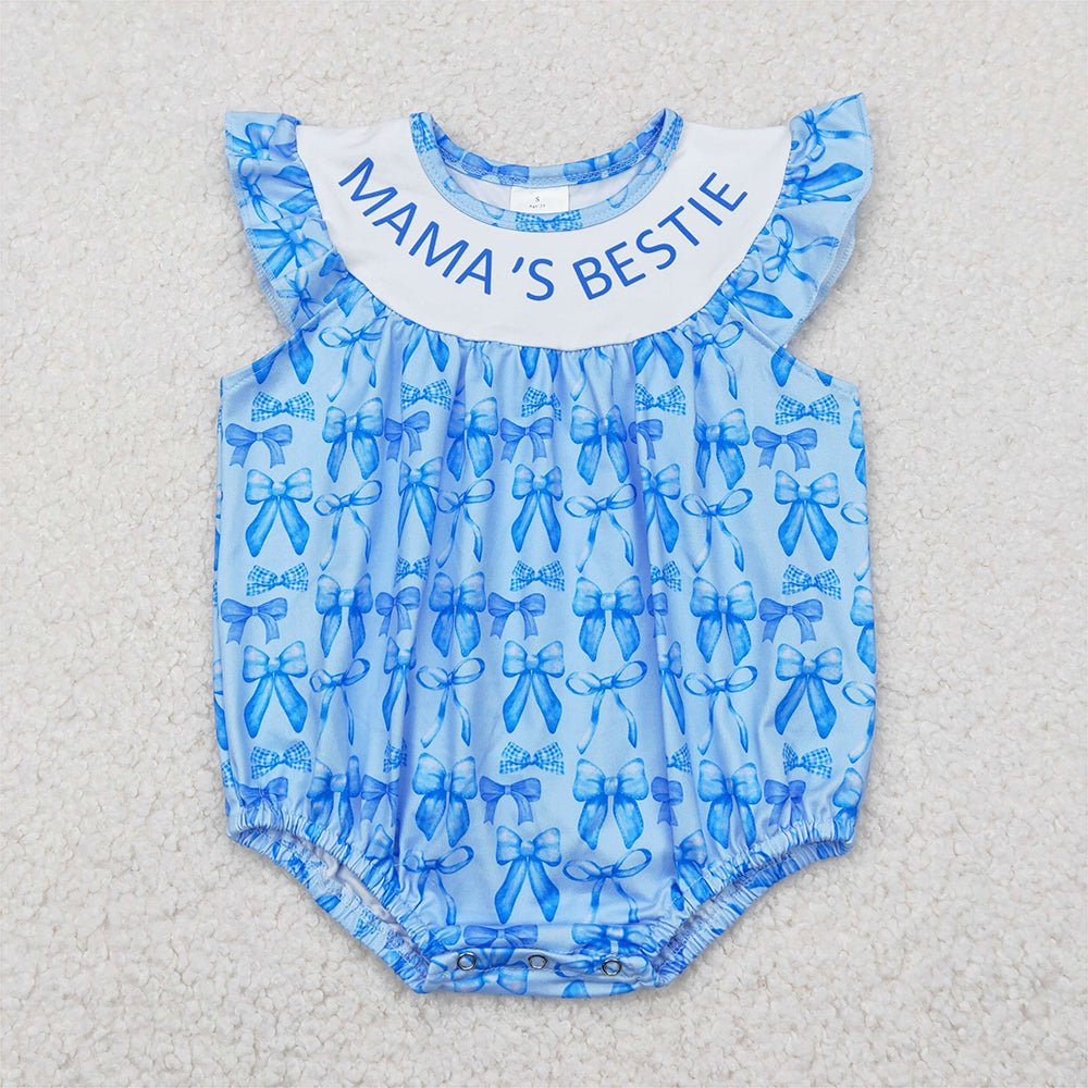 7.19 SR3039 RTS NO MOQ Baby Girls Summer Rompers baby girl clothes MAMA BESTIE blue sleeveless romper