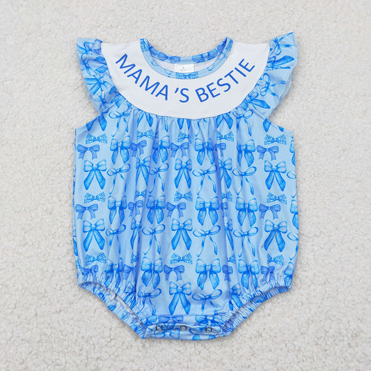 7.19 SR3039 RTS NO MOQ Baby Girls Summer Rompers baby girl clothes MAMA BESTIE blue sleeveless romper