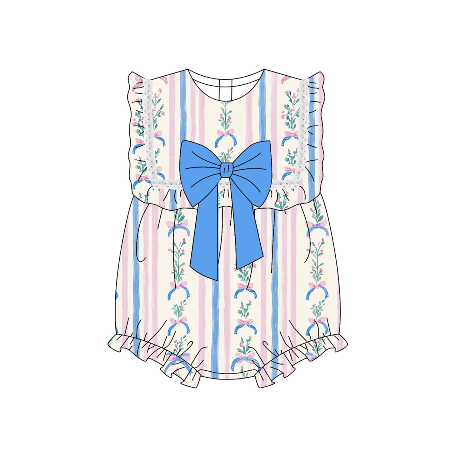 6.11  SR3045 Pre order Baby Girls Summer Rompers baby girl clothes bow floral blue sleeveless romper