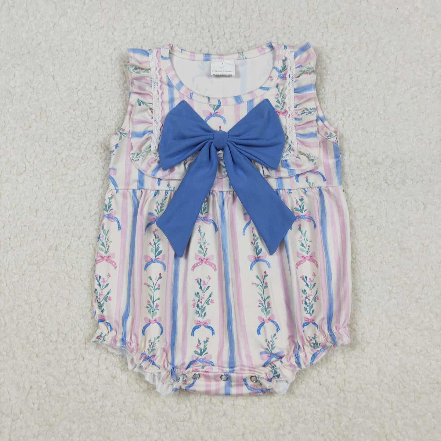 10.17 RTS NO MOQ （In stock）SR3045 Baby Girls Winter Rompers Baby Girls Pink Blue Flowers Bows Stripe Ruffle Rompers