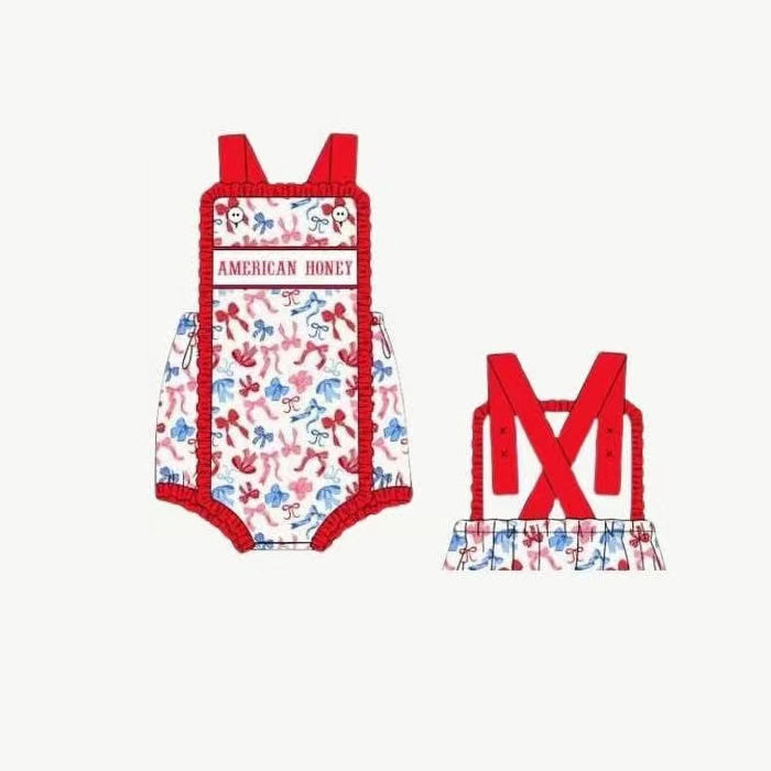 8.26 Pre order Baby Boys Baby Girls American Honey Red Blue Butterfly Dress Ruffle Short July 4th Outfit