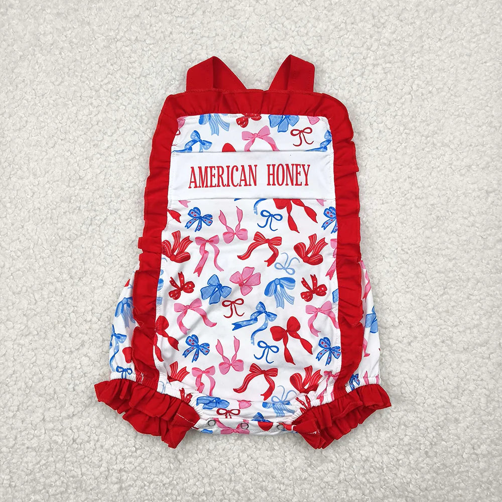 11.10 RTS Sibling Baby Girls American Honey Bows 4th Of July Rompers Outfits