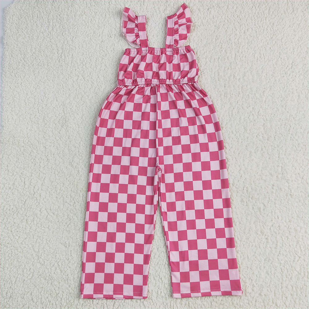 8.27 SR3050RTS NO MOQ Baby Girls Summer Jumpsuits baby girls clothes pink plaid flying sleeve jumpsuit