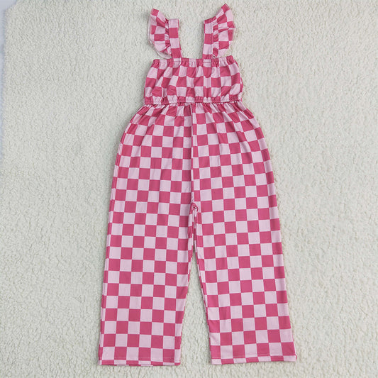8.27 SR3050RTS NO MOQ Baby Girls Summer Jumpsuits baby girls clothes pink plaid flying sleeve jumpsuit