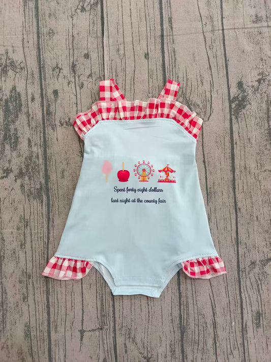 2.11 SR3055 Sample No Moq Baby Girls Summer Red Plaid Strap Park Backless Bow Ruffle Rompers