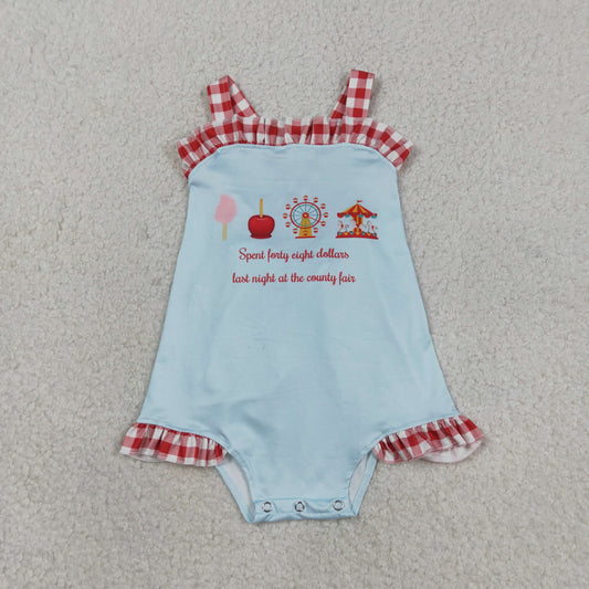 3.17 RTS NO MOQ （In stock）SR3055 Children's Fashion Romper Baby Girls Strap Colorful Park Back Bows Ruffle Rompers