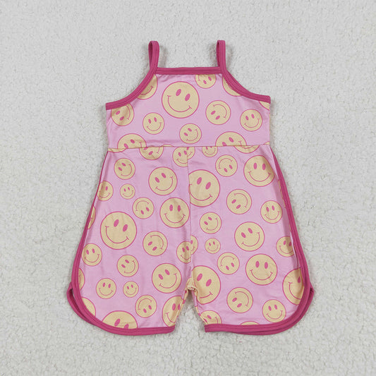 7.06 SR3083 RTS NO MOQ Baby Girls Summer Jumpsuits Baby Girls Pink Strap Smiles Pockets Jumpsuits
