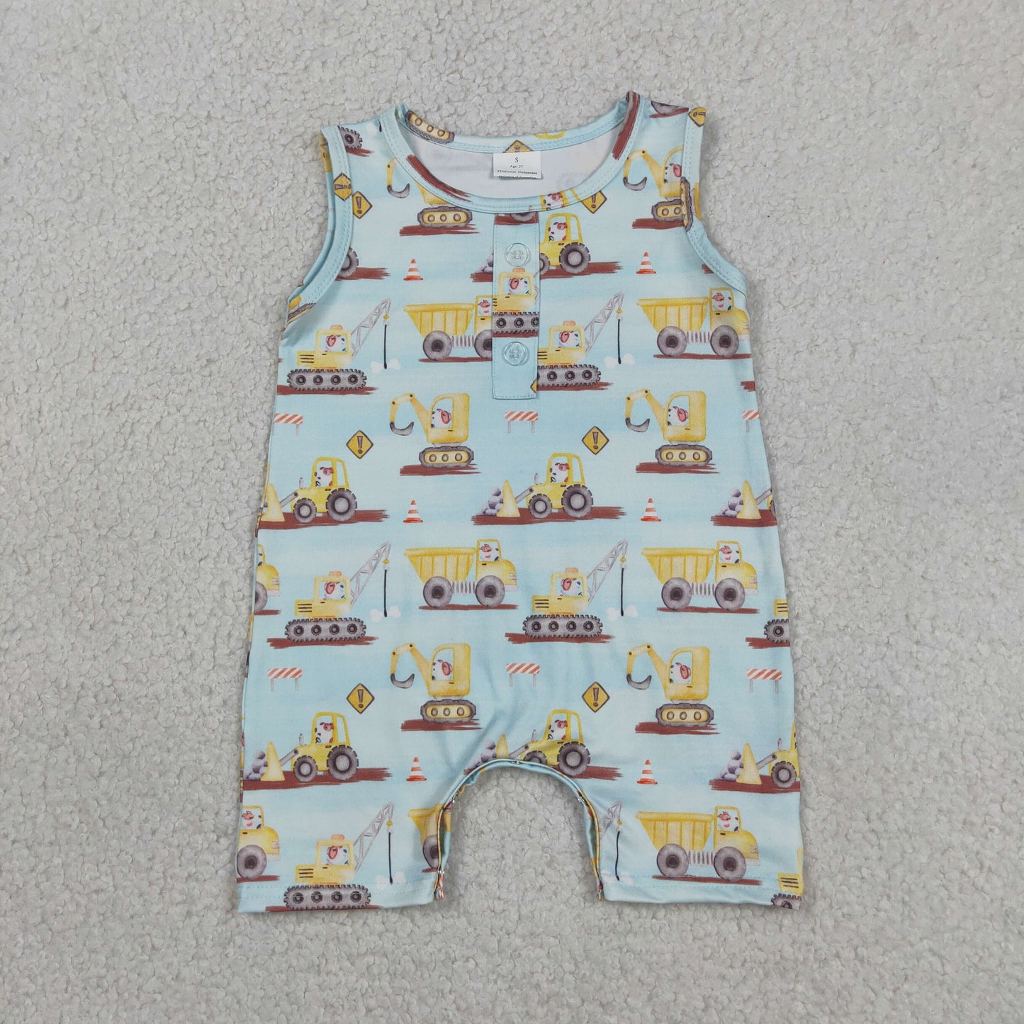 SR3085 RTS NO MOQ （In stock）Sleeveless constructions baby boy summer romper