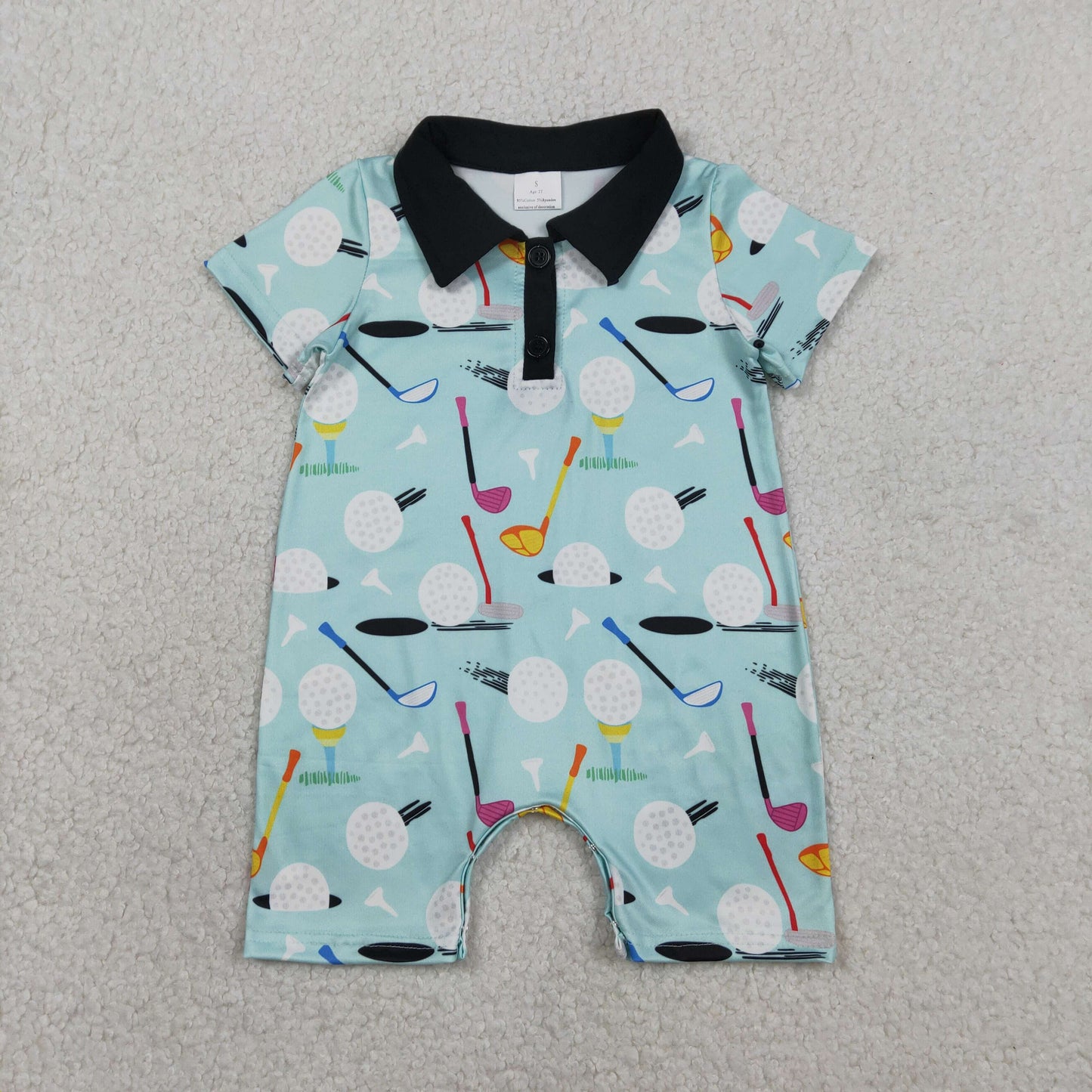 2.3 RTS NO MOQ （In stock）BLP1408 Baby Boys Short Sleeves Golf Button Rompers