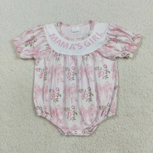 RTS NO MOQ （In stock）SR3087  Baby Girls Summer Rompers Baby Girls Pink Bows Flowers Mama's Girl Ruffle Rompers