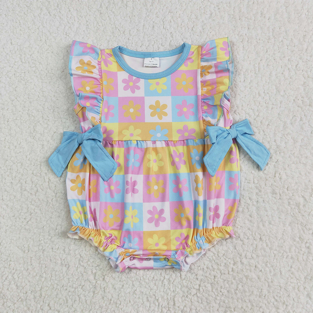 7.01 SR3090 RTS NO MOQ Baby Girls Summer Rompers Baby Girls Flutter Sleeves Bows Flowers Plaid Ruffle Rompers