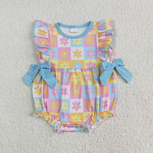 7.01 SR3090 RTS NO MOQ Baby Girls Summer Rompers Baby Girls Flutter Sleeves Bows Flowers Plaid Ruffle Rompers