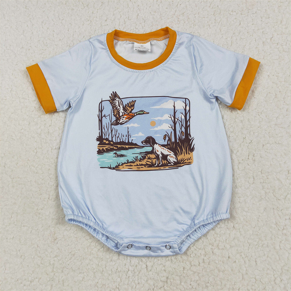 SR3093 8.19 RTS NO MOQ Baby Boys Summer Rompers Baby Boys Blue Short Sleeves Duck Dog Rompers
