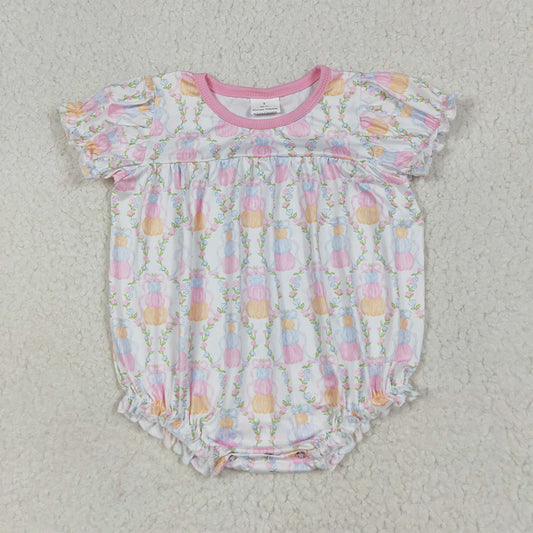 RTS NO MOQ （In stock）SR3151 Baby Girls Summer Rompers Baby Girls Short Sleeves Pumpkins Bows Plaid Ruffle Rompers