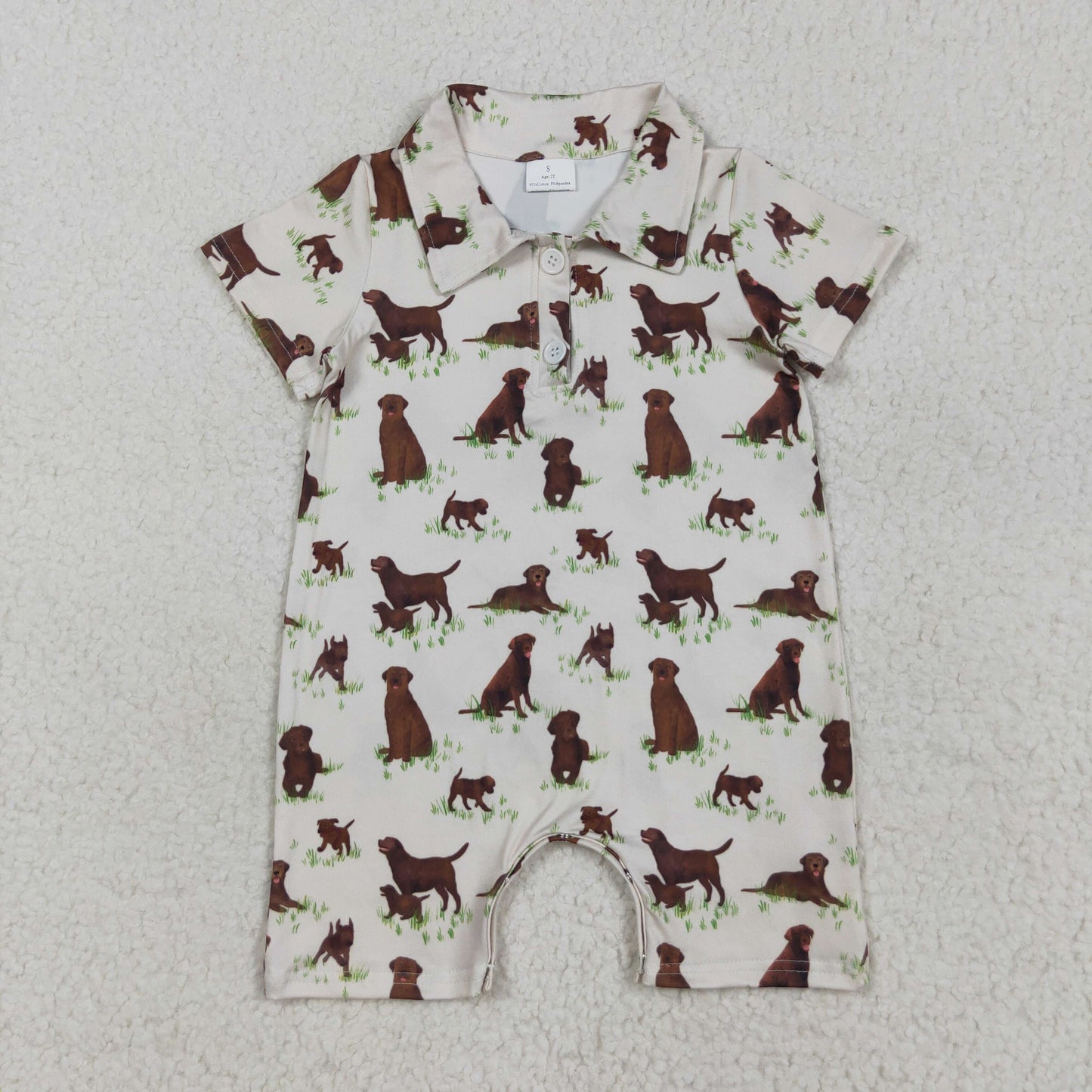 RTS NO MOQ （In stock）SR3174 Baby Boys Summer Rompers Baby Boys Short Sleeves Button Dogs Plaid Shorts Rompers