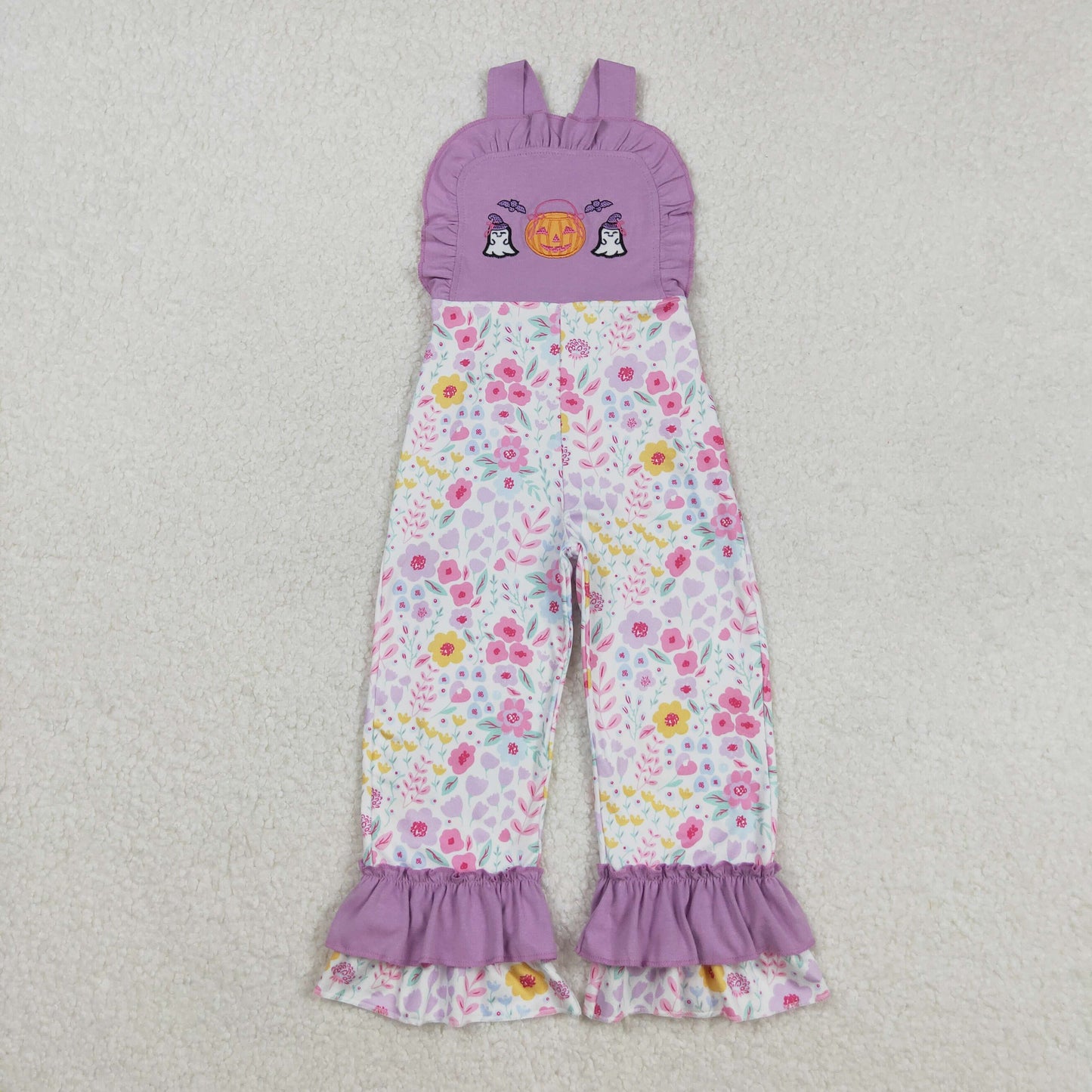 RTS Sibling Baby Girls Lavender Ruffle Straps Pumpkin Ghost Girls Halloween Jumpsuit for Kids Costume Party Outfit