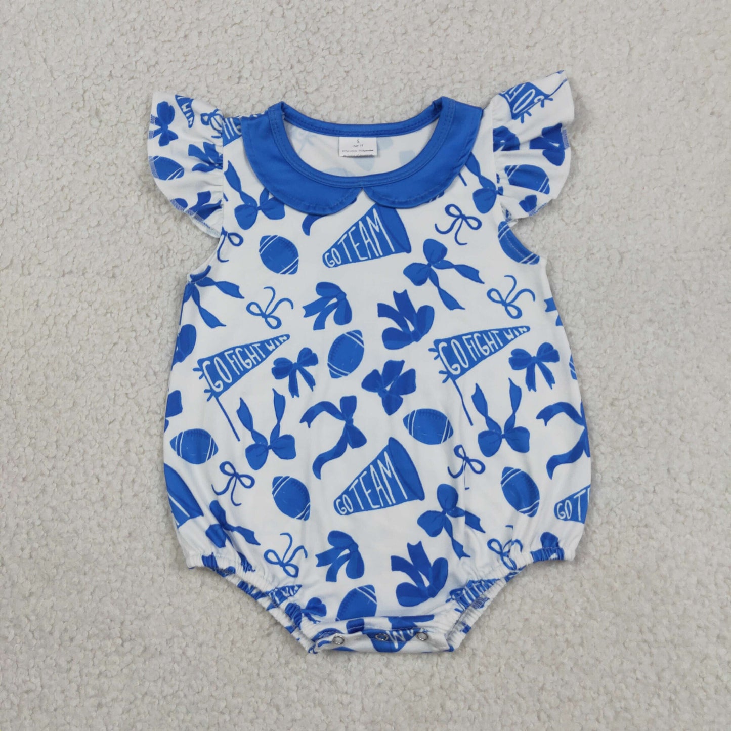 RTS Sibling Flutter sleeves blue bow football go team kids girls dresses and romper