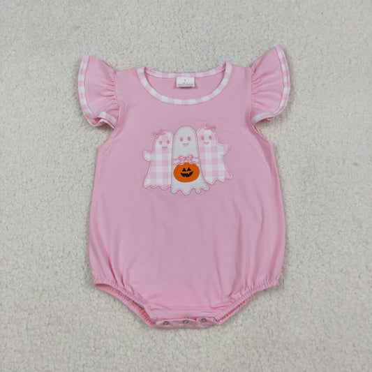 RTS NO MOQ （In stock）SR3196 Baby Girls Summer Rompers Pink Ghost Pumpkins Halloween Ruffle Rompers