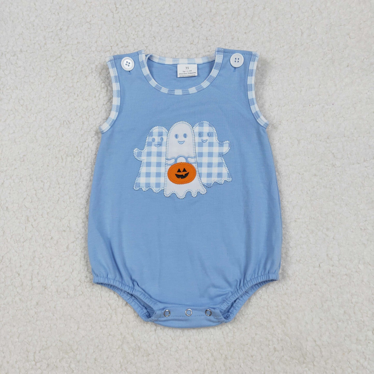 RTS NO MOQ （In stock）SR3197 Baby Boys Summer Rompers Blue Ghost Pumpkins Halloween Rompers