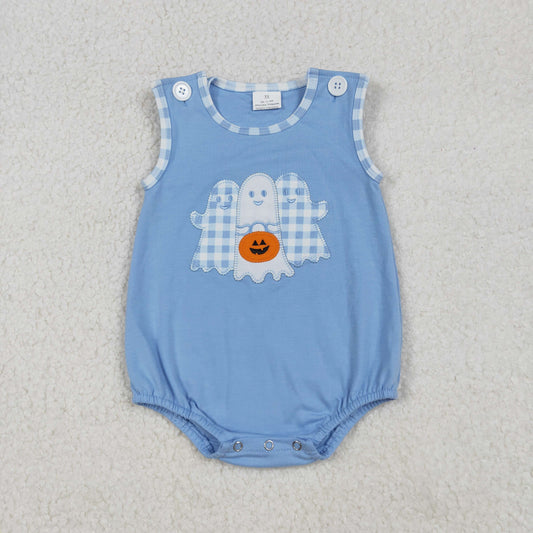 RTS NO MOQ （In stock）SR3197 Baby Boys Summer Rompers Blue Ghost Pumpkins Halloween Rompers