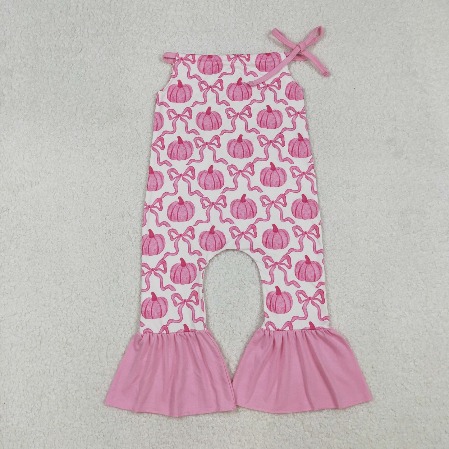 RTS Sibling Baby Pink Bow Pumpkin Halter Jumpsuit Rompers for Baby Girls Fall Season Fashionable And Cute Baby Outfit