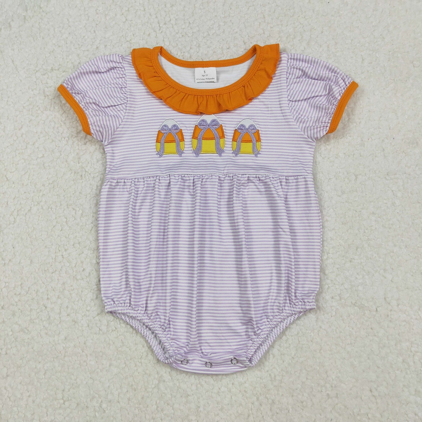 RTS NO MOQ （In stock）SR3202  Baby Girls Summer Rompers Lavender Stripe Bows Candy Halloween Rompers