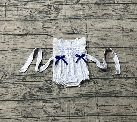 1.16 SR3219 Sample No Moq Embroidery Baby Girls Sleeveless Rabbits Flowers Easter Ruffle Rompers