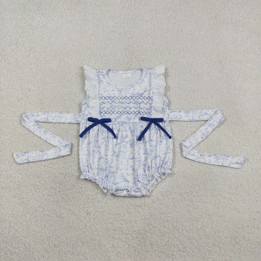 3.10 RTS NO MOQ （In stock）SR3219 Children's Fashion Romper Baby Girls Embroidery Sleeveless Rabbits Flowers Easter Ruffle Rompers