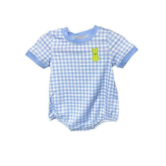 9.23 SR3233 Baby Boys Blue Checked Rabbits Easter Rompers Preorder