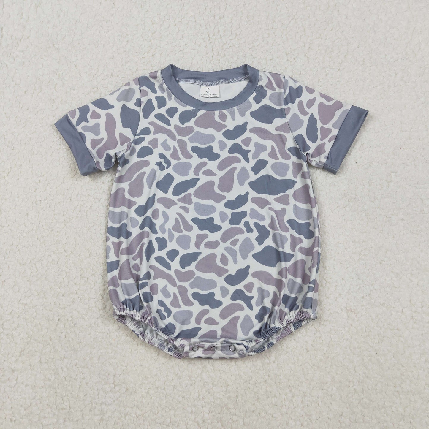 10.30 RTS NO MOQ （In stock） SR3243 Baby Boys Short Sleeve Grey Camo Southern Rompers