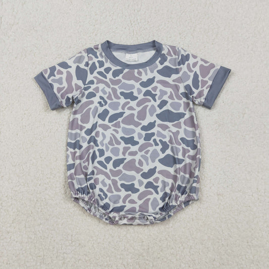 10.30 RTS NO MOQ （In stock） SR3243 Baby Boys Short Sleeve Grey Camo Southern Rompers