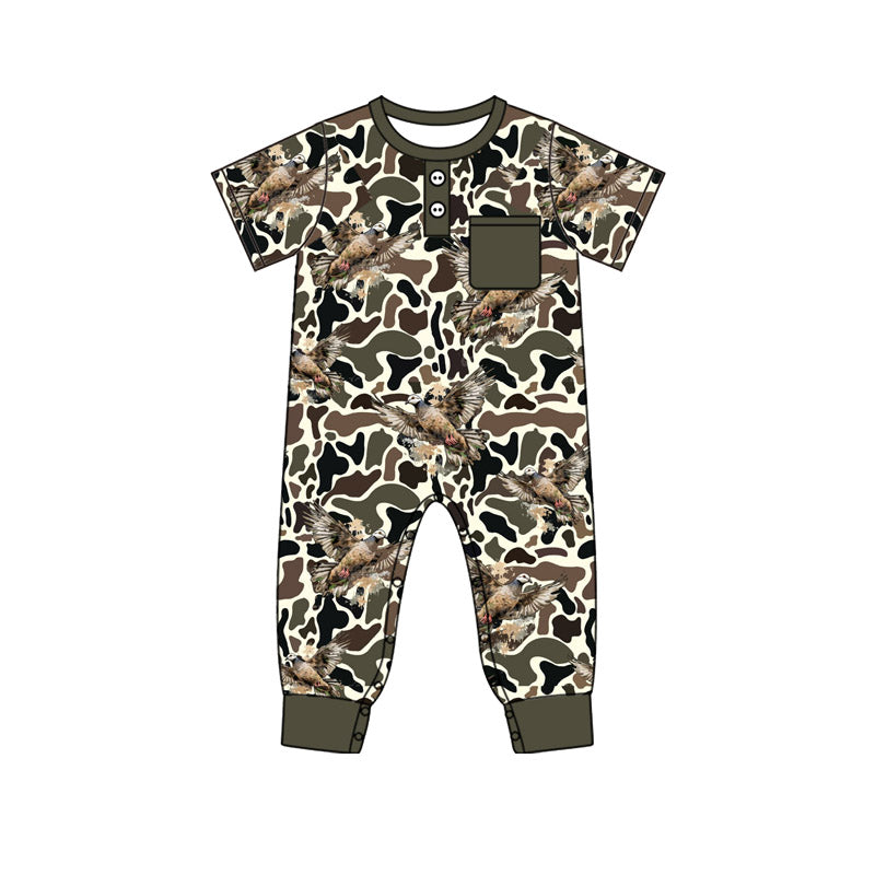 9.27 SR3246 Pre order No Moq Baby Boys Camo Eagles Pocket Southern Footie Rompers