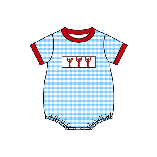 9.30 SR3257 Pre order No Moq Baby Boys Blue Checked Mardigras Crayfishes Rompers