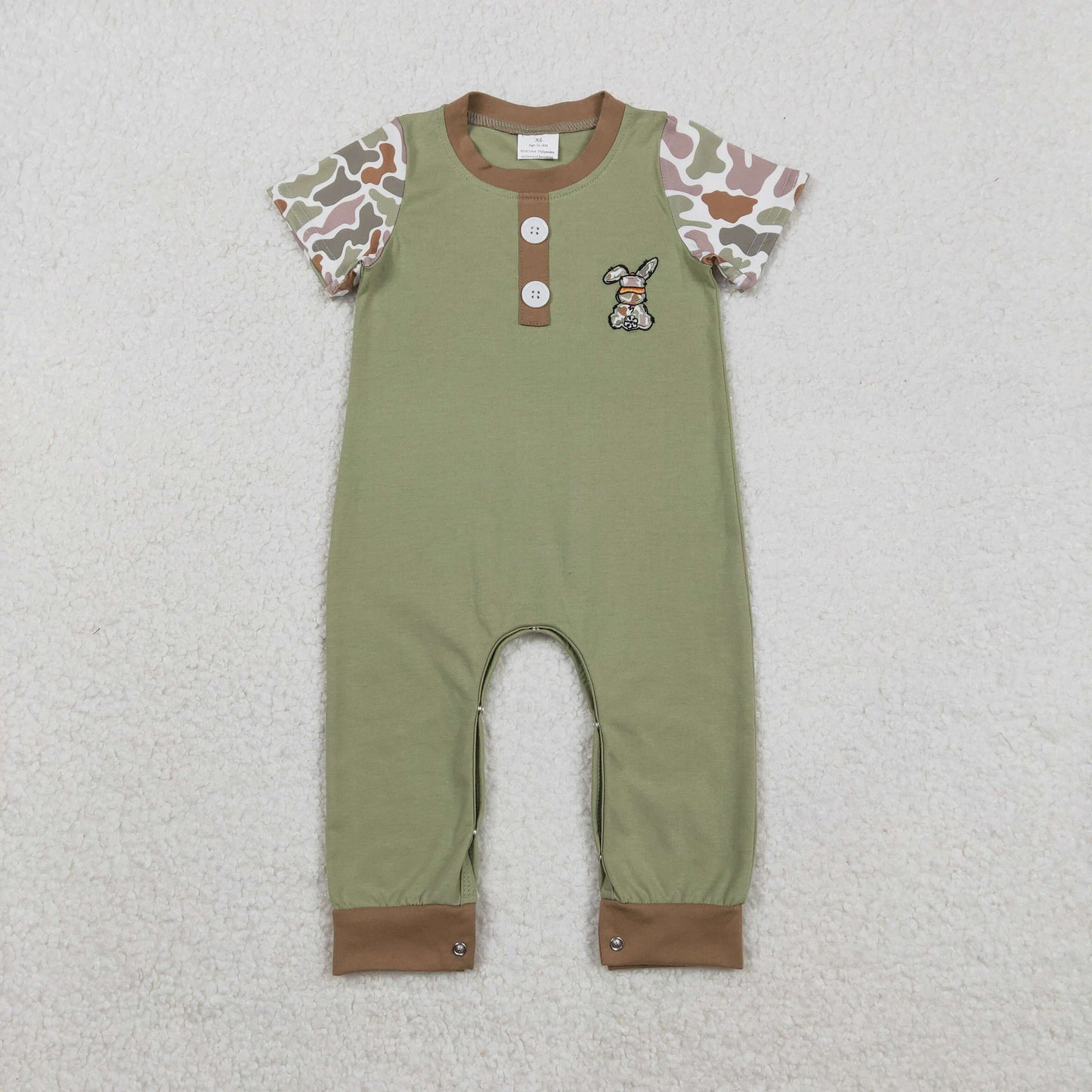 11.22 RTS NO MOQ （In stock）SR3258 Baby Boys Rompers Embroidery Camo Rabbit Baby Boys Button Easter Footie Rompers