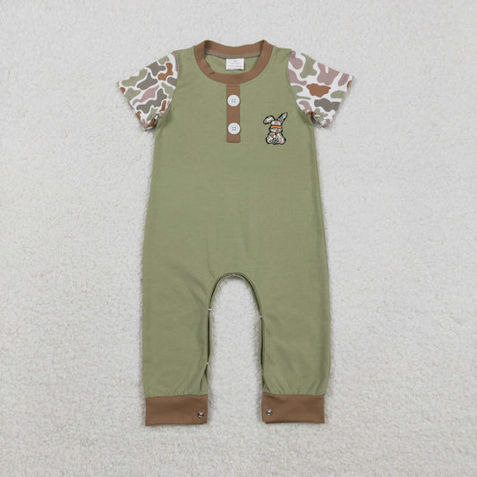 11.22 RTS NO MOQ （In stock）SR3258 Baby Boys Rompers Embroidery Camo Rabbit Baby Boys Button Easter Footie Rompers