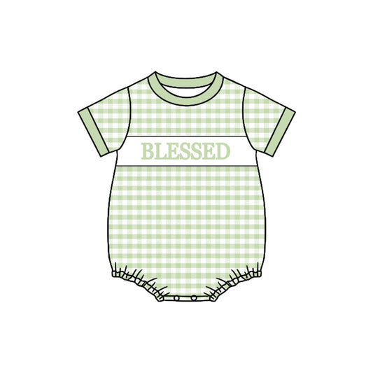 10.2 SR3261 Pre order No Moq Baby Boys Green Checked Blessed Rompers