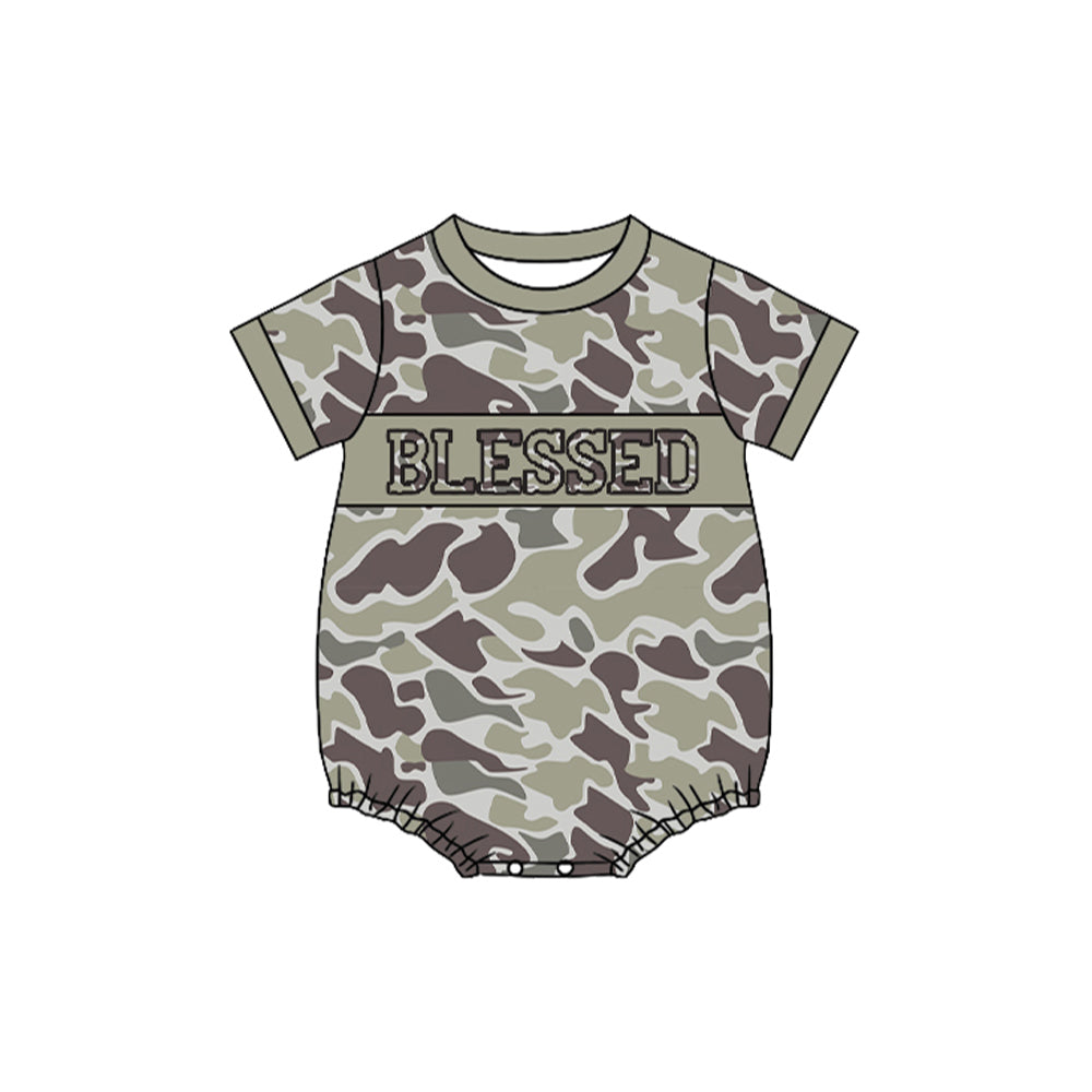 10.2 SR3262 Pre order No Moq Baby Boys Dark Grey Camo Blessed Southern Rompers