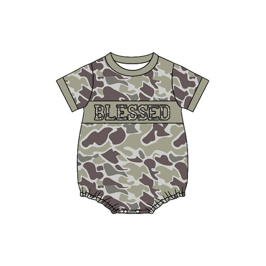 10.2 SR3262 Pre order No Moq Baby Boys Dark Grey Camo Blessed Southern Rompers