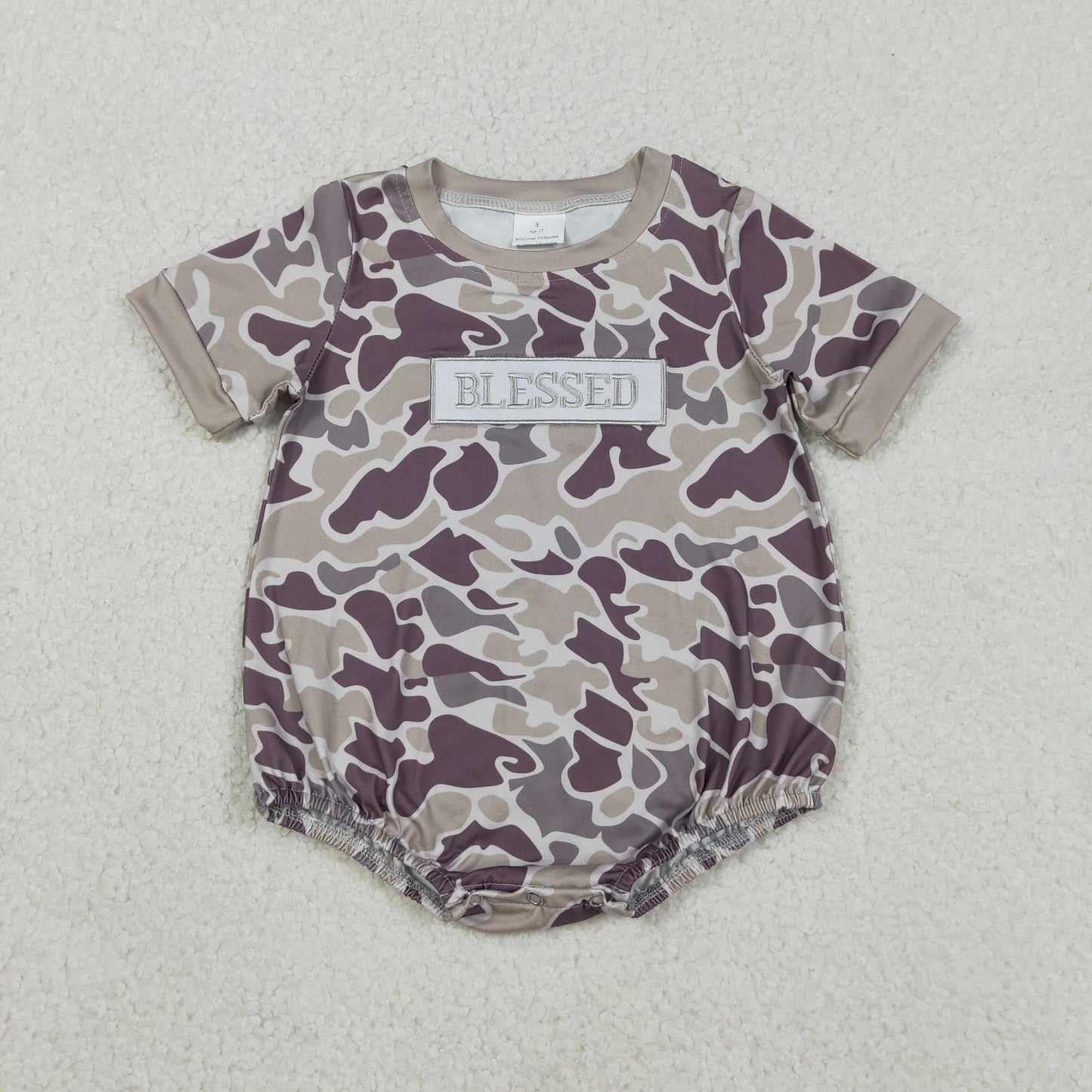 12.5 RTS NO MOQ （In stock）SR3263 Baby Boys Rompers Embroidery Blessed Baby Boys Southern Grey Camo Rompers
