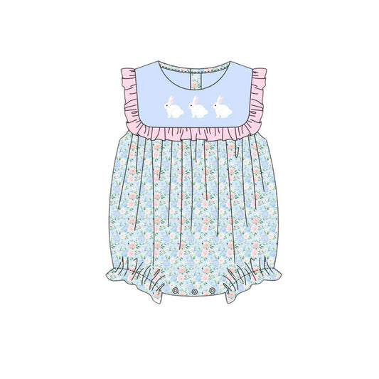 10.3 SR3271 Pre order No Moq Baby Girls Sleeveless Rabbits Top Flowers Easter Ruffle Rompers