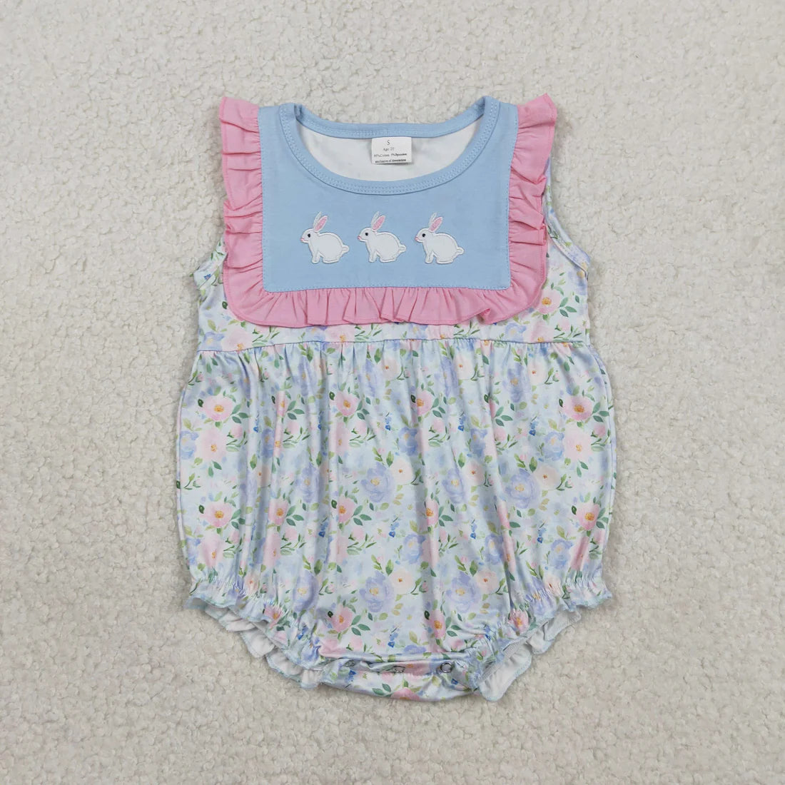 2.2 RTS Sibling Baby Boys Girls Embroidery Rabbits Stripe Pockets Short Easter Clothes Set Ruffle Rompers