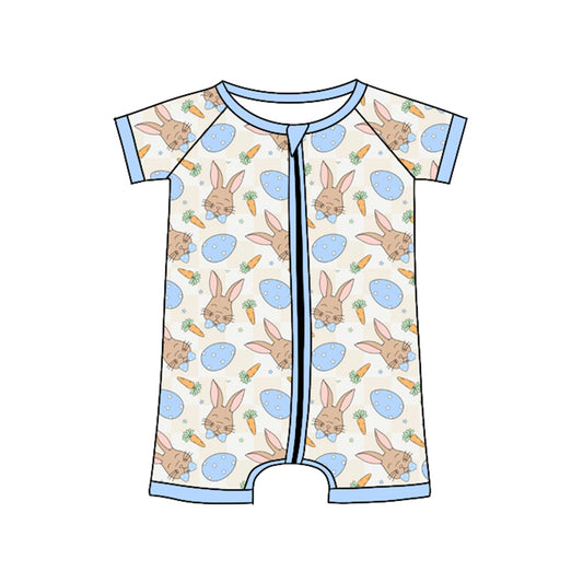 10.3 SR3273 Pre order No Moq Baby Boys Rabbits Eggs Easter Shorts Zipper Rompers