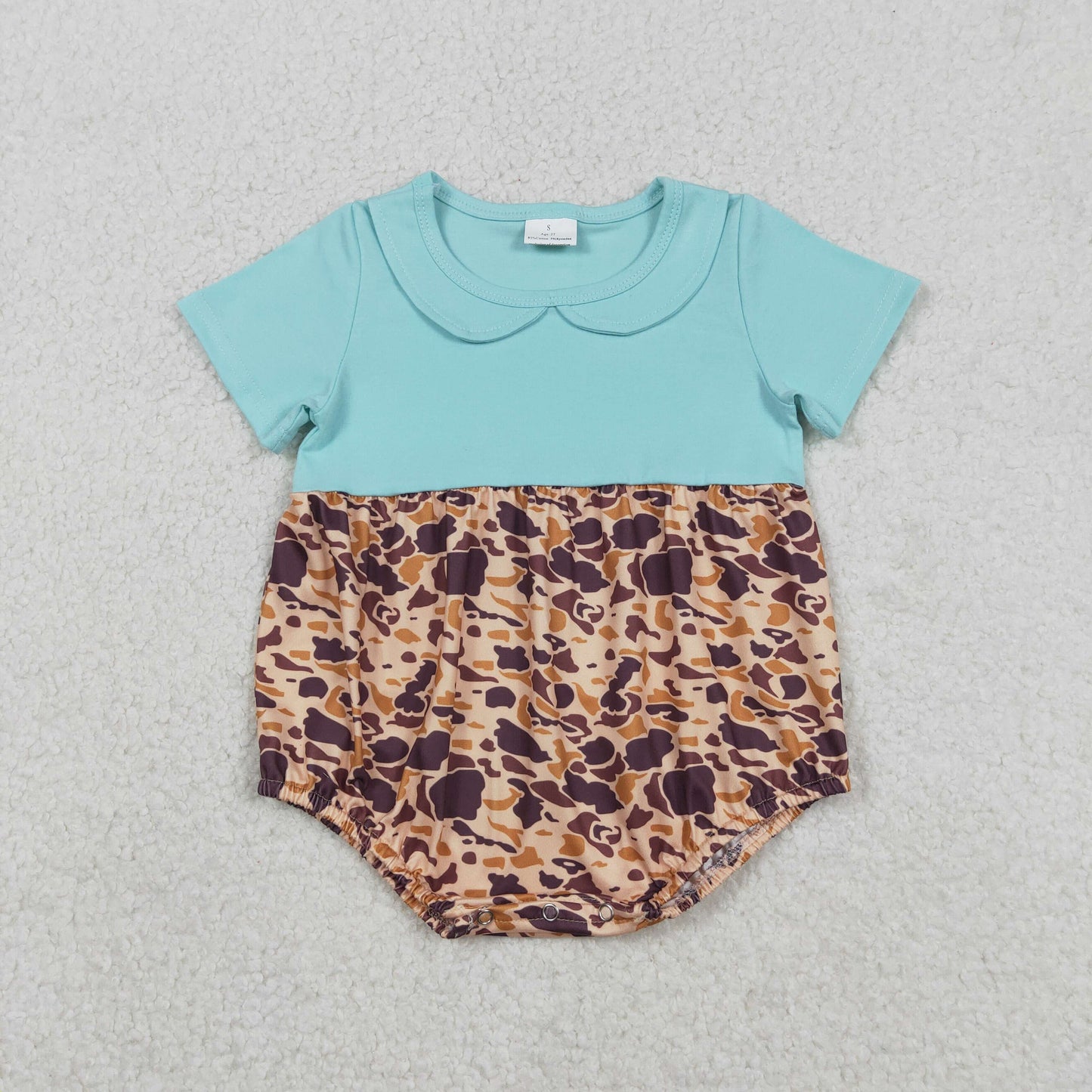 12.17 RTS NO MOQ （In stock）SR3277 Baby Girls Short Sleeve Southern Brown Camo Collar Ruffle Rompers