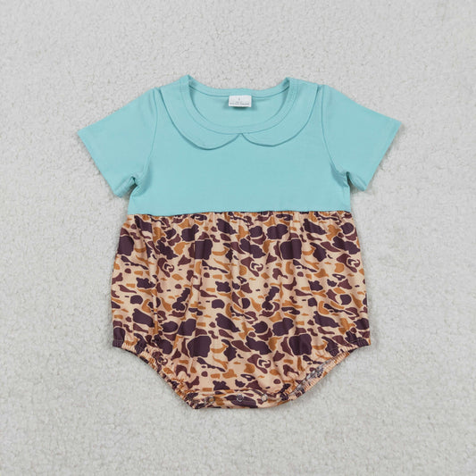 12.17 RTS NO MOQ （In stock）SR3277 Baby Girls Short Sleeve Southern Brown Camo Collar Ruffle Rompers