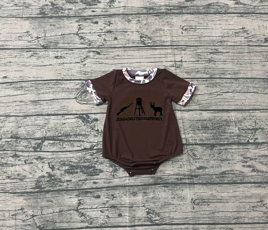 10.4 SR3280 Sample No Moq Embroidery Jesus Love Me Deer Baby Boys Camo Sleeve Hunting Rompers