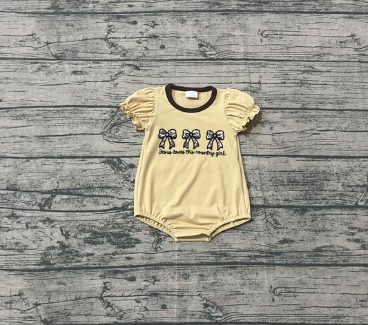 10.4 SR3281 Sample No Moq Embroidery Jesus Love Me Camo Bows Baby Girls Ruffle Sleeve Hunting Rompers