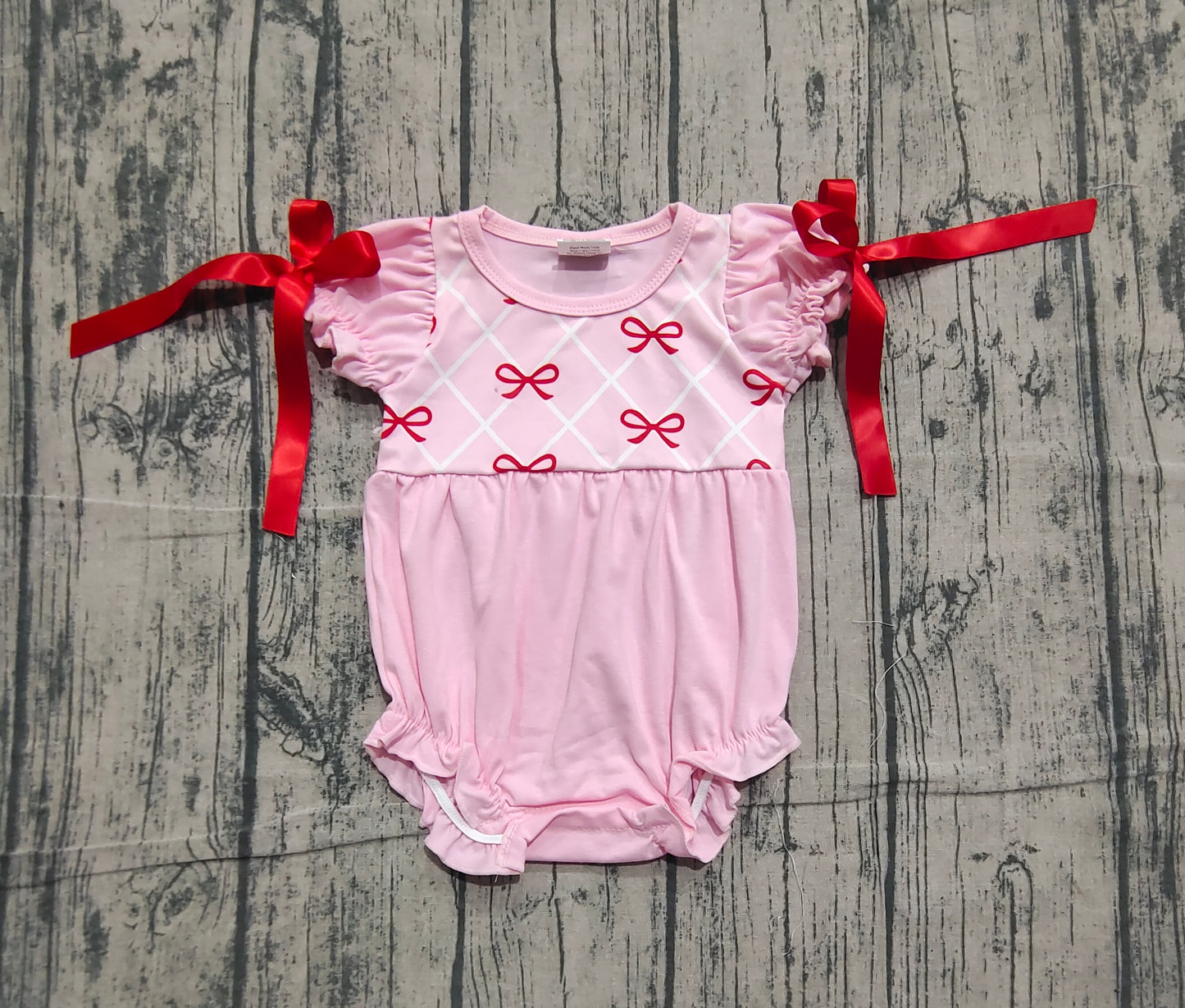 11.13 SR3285 Sample No Moq Baby Girls Bows Checked Bows Sleeve Valentine Ruffle Rompers