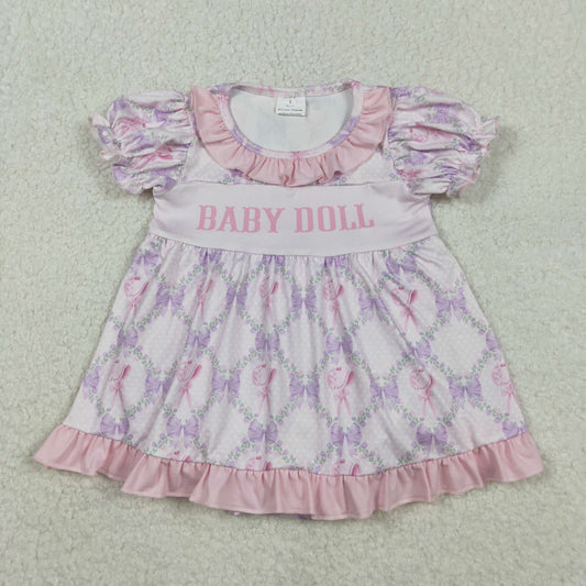 11.18 RTS NO MOQ （In stock）SR3291 Baby Girls Summer Rompers Baby Girls Baby Doll Bows Flowers Checked Tunic Ruffle Bummier Rompers