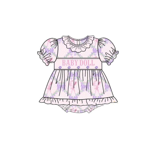 10.11 SR3291 Pre order No Moq Baby Girls Baby Doll Bows Flowers Checked Ruffle Bummier Rompers